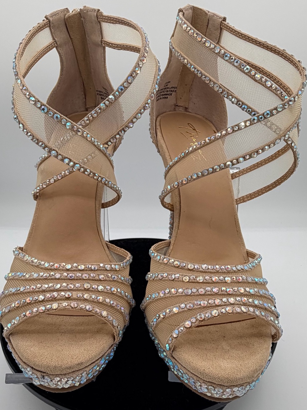 Thalia Sodi Ceara Rhinestones Platform Heels-Nude-Mesh- 5.5”